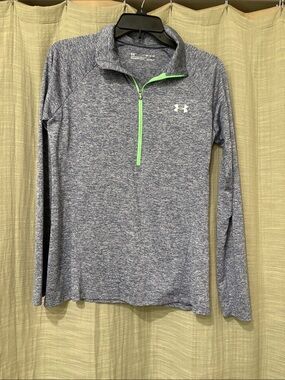 Under Armour Heathered Blue Quarter-Zip Top with Neon Green Trim